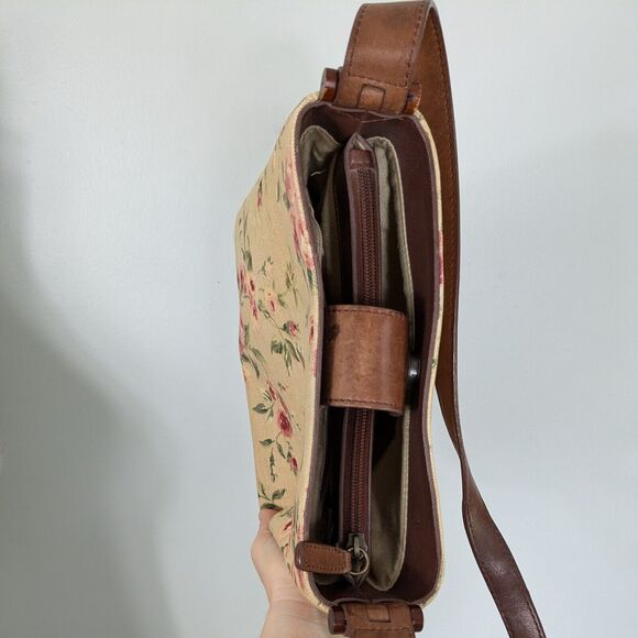 Fossil Bag Purse Yellow Floral Pink Leather Vintage Y2K Rose Cottage Grunge - Picture 4 of 16